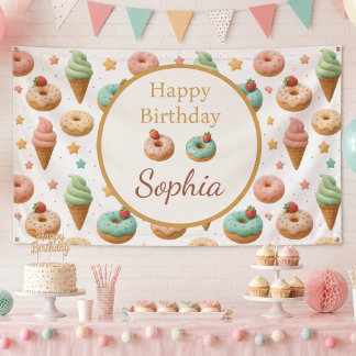 Pastel Doughnut & Ice Cream Birthday Banner
