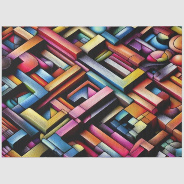 Pastel Drawing Abstract Dimensional Geometric Tissue Paper (Front)