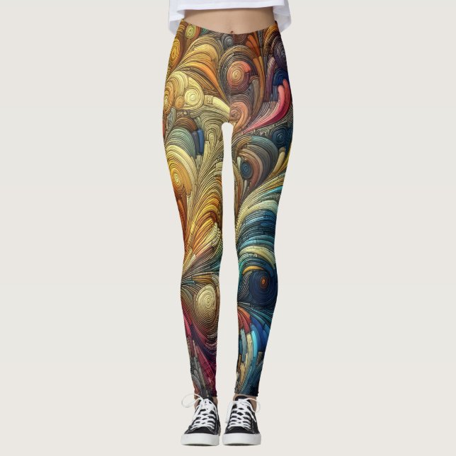 Pastel Drawing Abstract Organic Bubbly Colourful Leggings (Front)
