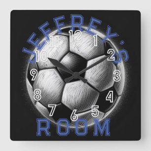 Pastel Drawing Black White Soccer Ball Personalize Square Wall Clock