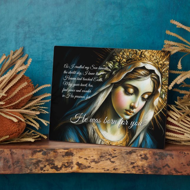 Pastel Drawing Blessed Virgin Mother Message Plaque (Side)