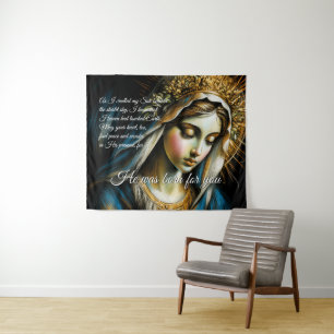 Pastel Drawing Blessed Virgin Mother Message Tapestry