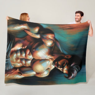Pastel Drawing Handsome Shirtless Man Fleece Blanket