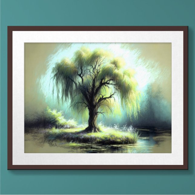 Pastel Drawing Lonely Weeping Willow Tree Poster (Creator Uploaded)