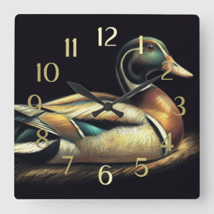 Pastel Drawing Mallard Duck Decoy Square Wall Clock