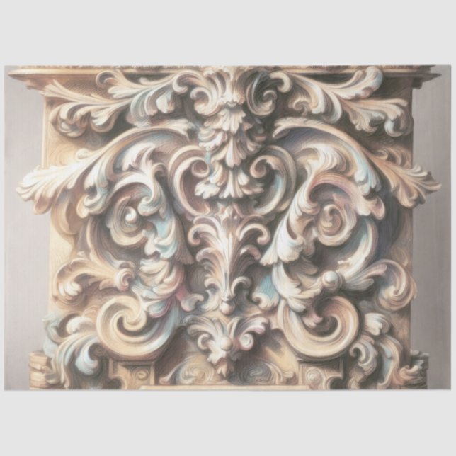 Pastel Drawing of Architecture Ornate Stone Carved Tissue Paper (Front)