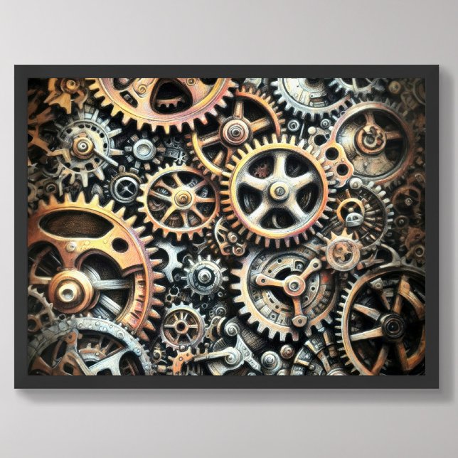 Pastel Drawing of Cogs Gears Steampunk Poster (Creator Uploaded)