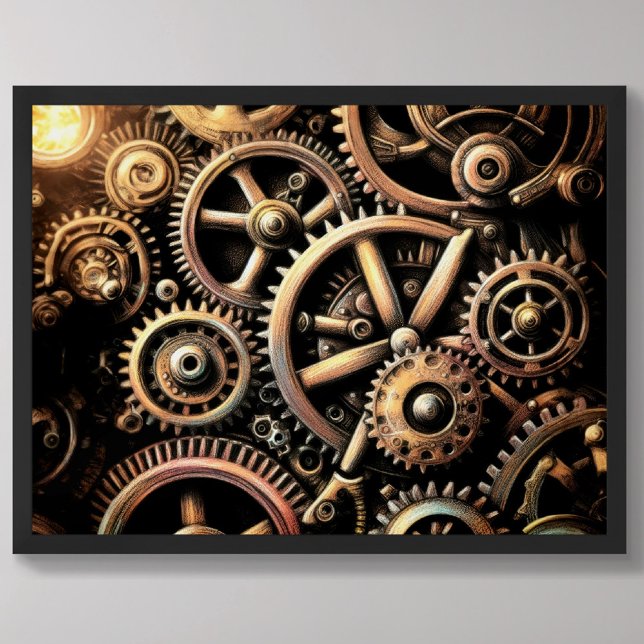 Pastel Drawing of Gears Cogs Steampunk Poster (Creator Uploaded)