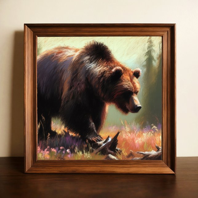 Pastel Drawing of Grizzly Bear in Nature Poster (Creator Uploaded)