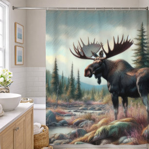 Pastel Drawing of Moose in Nature