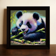 Pastel Drawing of Panda Bear Bamboo IV