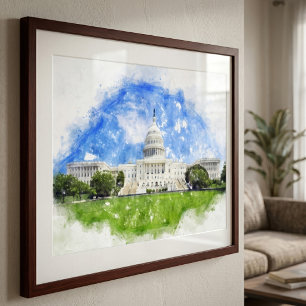 Pastel Drawing of the United States Capitol Photo Print