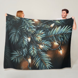 Pastel Drawing Pine Boughs Lights Fleece Blanket