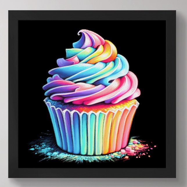 Pastel Drawing Rainbow Swirl Frosting Cupcake Poster (Creator Uploaded)