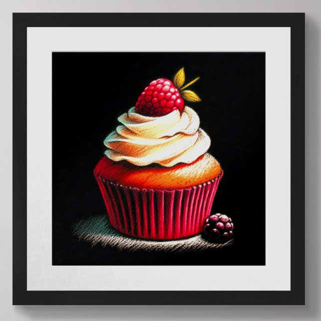 Pastel Drawing Raspberry Cupcake Poster (Creator Uploaded)