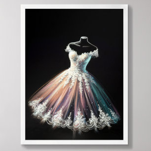 Pastel Drawing Wedding Dress on Dress Form Poster