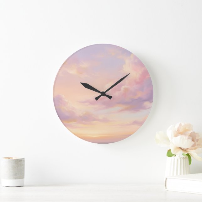 Pastel Dream: Renaissance-Style Modern Sky Study Large Clock (Home)