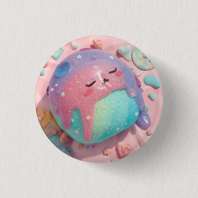 Pastel Drip Kawaii Candy Character Art 1 Inch Round Button (Front)