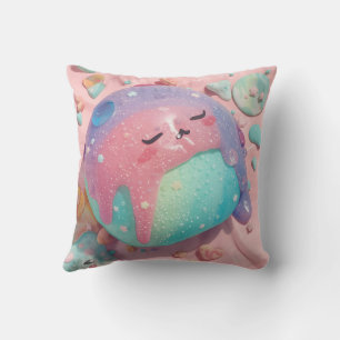 Pastel Drip Kawaii Candy Character Art Throw Pillow