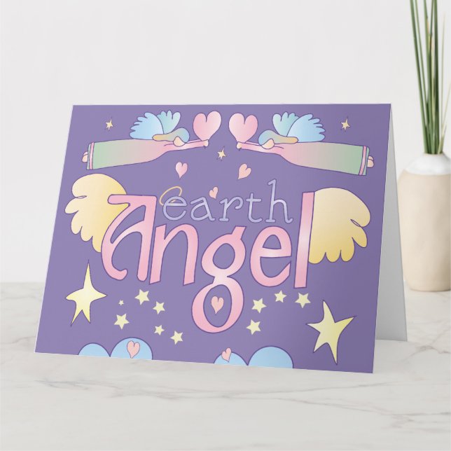 Pastel Earth Angel Card – Stars, Wings & Hearts (Front)