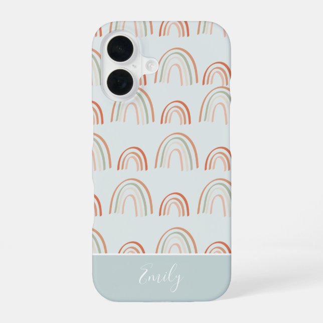 Pastel Earth Tone Boho Rainbow Pattern iPhone 16 Case (Back)