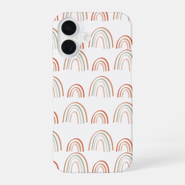 Pastel Earth Tone Boho Rainbow Pattern iPhone 16 Case (Back)