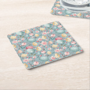 Pastel Easter Blooms Decorative Square Paper Coaster
