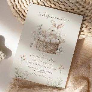Pastel Easter Brunch & Egg Hunt Bunny Basket Eggs Invitation