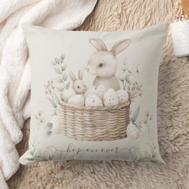 Pastel Easter Brunch & Egg Hunt Bunny Basket Eggs Throw Pillow (Blanket)