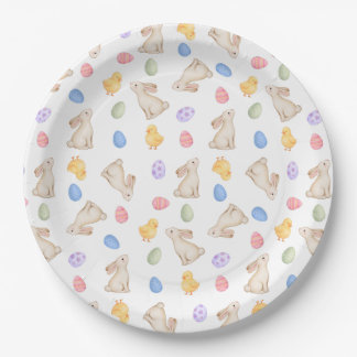 Pastel Easter Bunnies, Egg, and Chiks Paper Plate