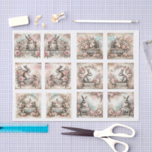 Pastel Easter Bunnies for Shells  Decoupage Tissue Paper