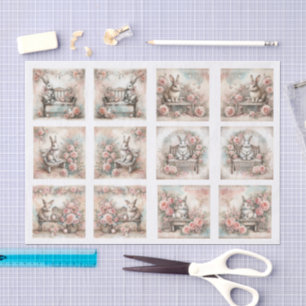 Pastel Easter Bunnies for Shells  Decoupage Tissue Paper