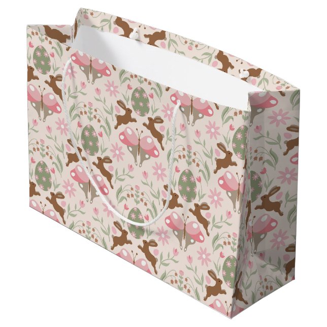 Pastel Easter Bunny and Flower Pattern  Large Gift Bag (Back Angled)
