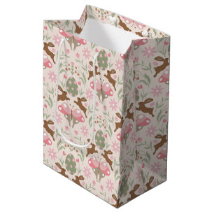 Pastel Easter Bunny and Flower Pattern Medium Gift Bag