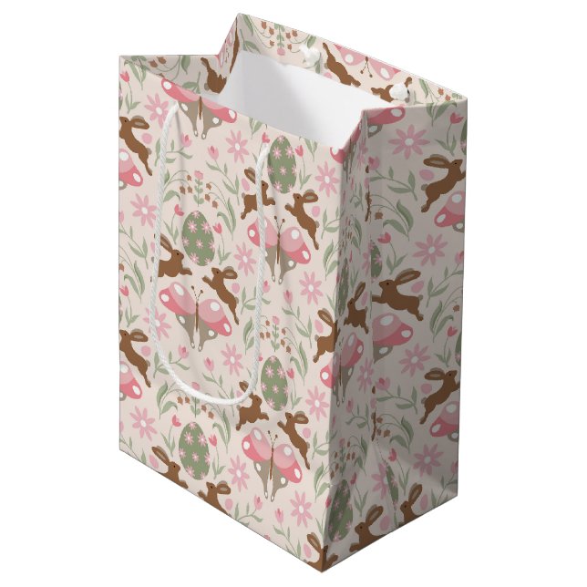 Pastel Easter Bunny and Flower Pattern  Medium Gift Bag (Front Angled)