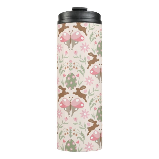Pastel Easter Bunny and Flower Pattern  Thermal Tumbler (Front)