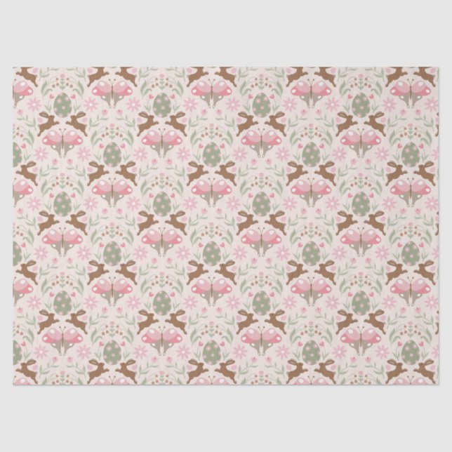 Pastel Easter Bunny and Flower Pattern  Tissue Paper (Front)