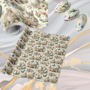 Pastel Easter Bunny Decorative Eggs Spring Floral Wrapping Paper