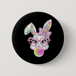 Pastel Easter Bunny Rabbit Sungles Bubble Gum Pink 2 Inch Round Button
