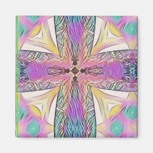 Pastel Easter Cross Artistic Stained Glass Pattern Magnet