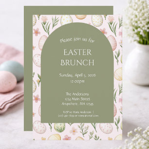 Pastel Easter Egg Brunch Invitation-Floral Easter Holiday Card