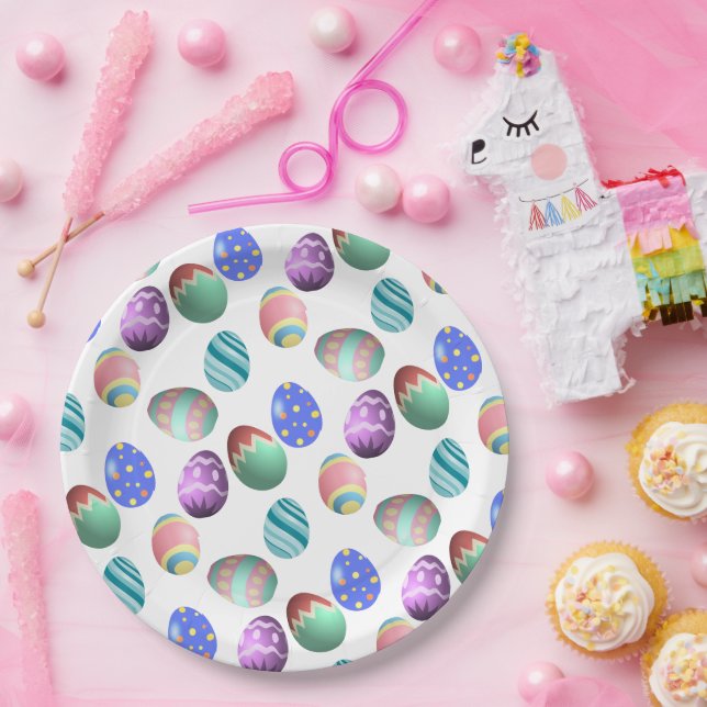 Pastel Easter Egg Colourful Decorated Easter Eggs Paper Plate (Party)