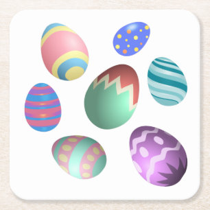 Pastel Easter Egg Colourful Decorated Easter Eggs Square Paper Coaster