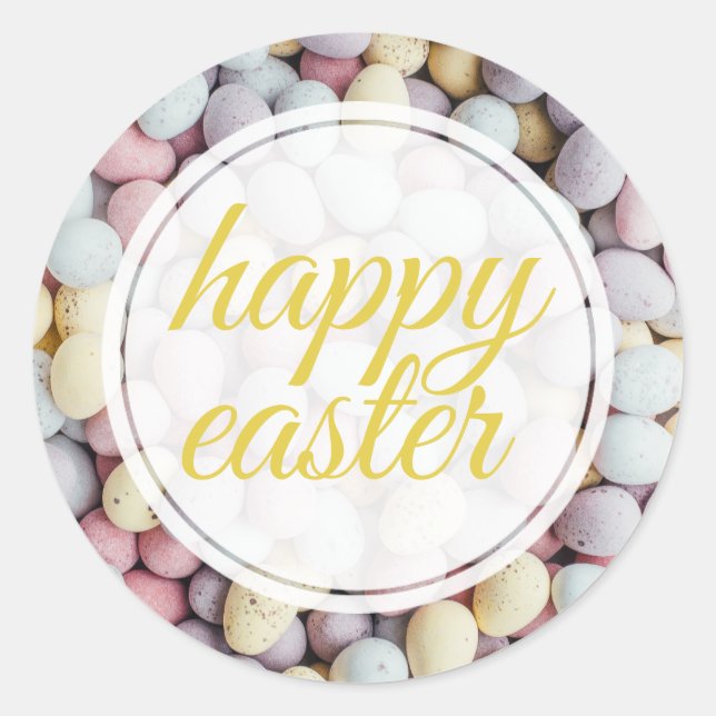 Pastel Easter Egg Happy Easter Script Classic Round Sticker (Front)