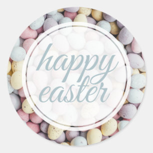 Pastel Easter Egg Happy Easter Script Classic Round Sticker