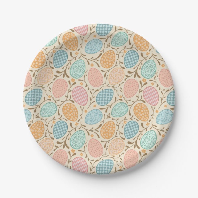 Pastel Easter Egg Pattern Paper Plate (Front)