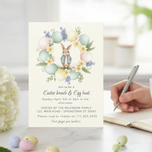 Pastel Easter Egg Wreath Bunny Invitation