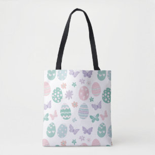 Pastel Easter Eggs and Butterflies Pattern Tote Bag