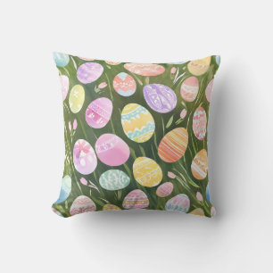 Pastel Easter Eggs Beautiful Spring Watercolor Throw Pillow