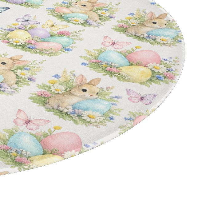 Pastel Easter Eggs & Bunnies Flowers & Butterflies Cutting Board (Corner)